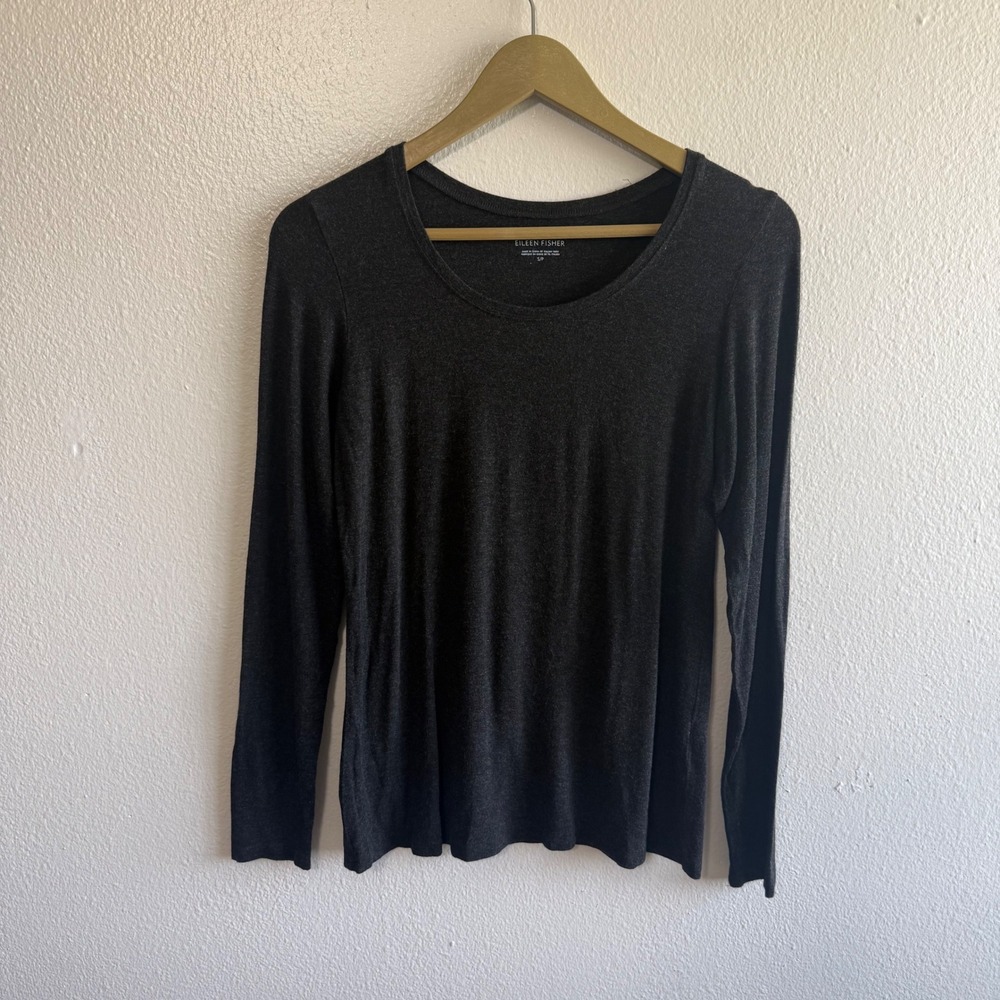 Eileen Fisher Size Small Gray Long Sleeve Shirt Minimalist Neutral Stretch